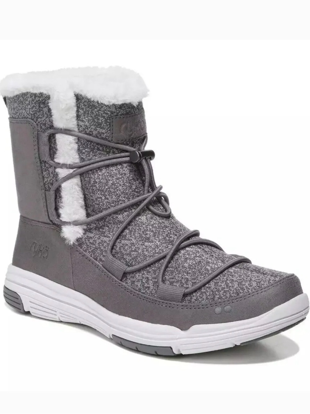 Ryka Gray Knit Lace-Up Winter Snow Boot with Faux Fur Size 11